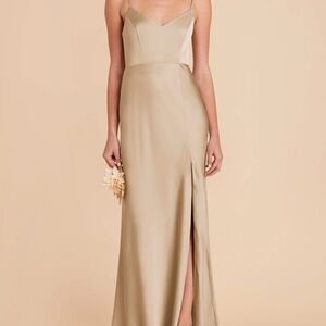 Birdy Grey Satin Tan Gown with Spaghetti Straps